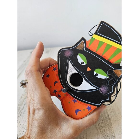 Mini cat birdhouse Halloween unique decor wooden jointed shabby chic hanging - Picture 13 of 14
